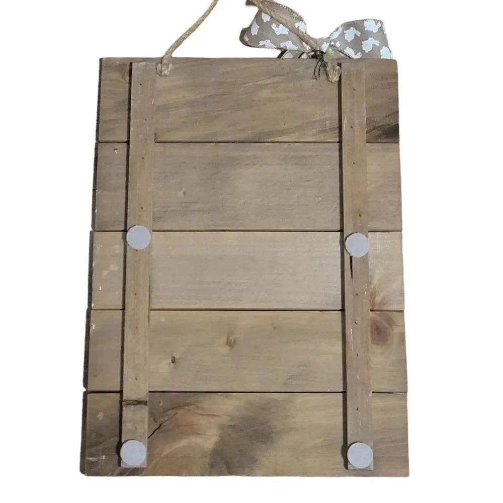 Easter wooden Welcome Bunny door hanger with bunny bow